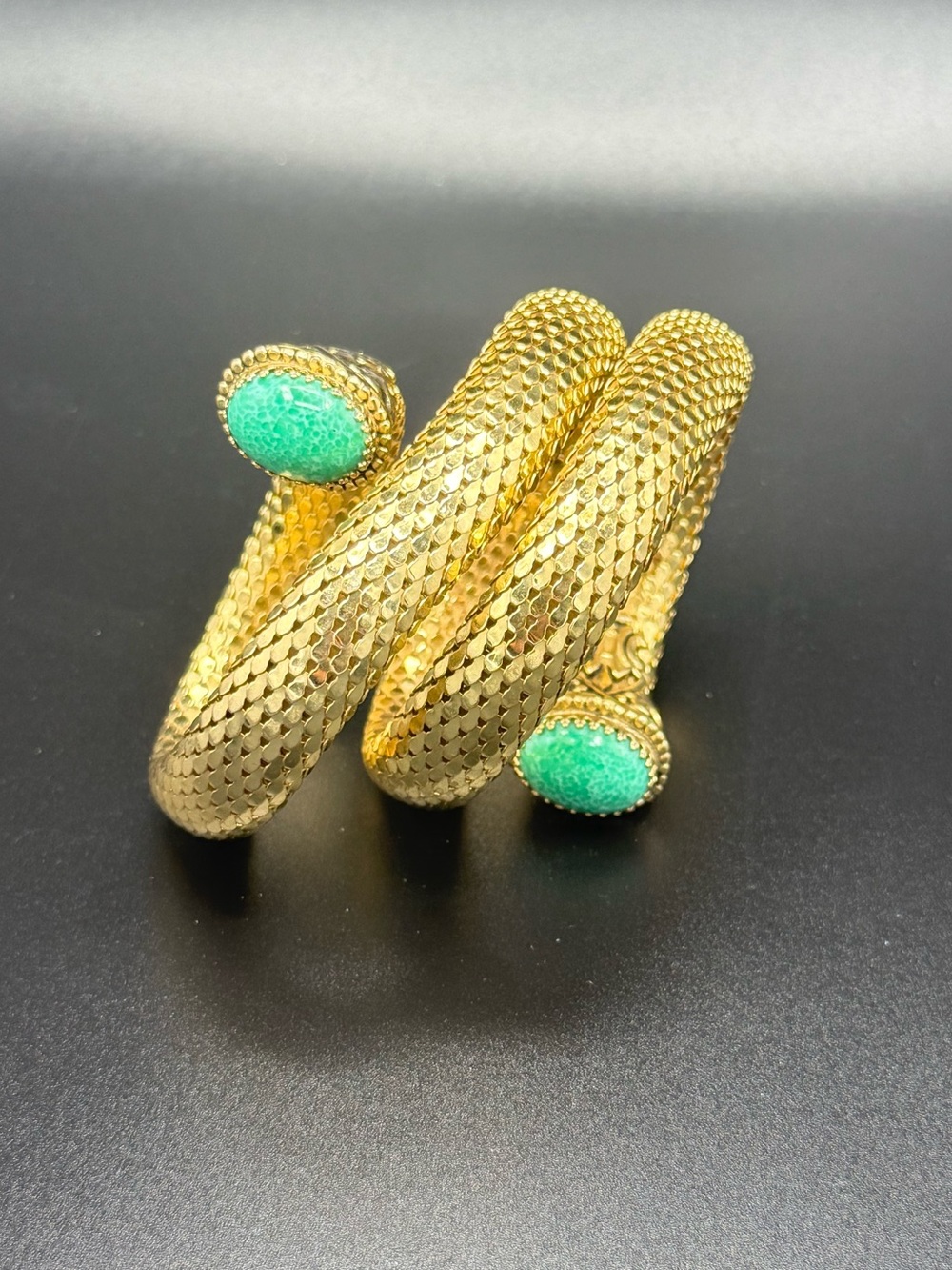 Vintage Mesh Snake Wrap Bracelet with Gorgeous Peking Glass Stones